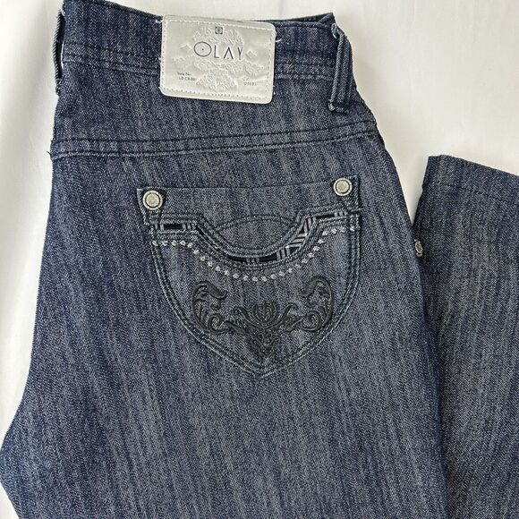 OLAY Womens Denim Jeans Size 3 Dark Blue Decorative Stretch Slim Low Wist - Picture 8 of 9